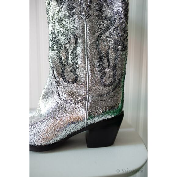 Free People Jeffrey Campbell Dagget Western Boot 37.5 SILVER CRACKLE NEW - Picture 3 of 4